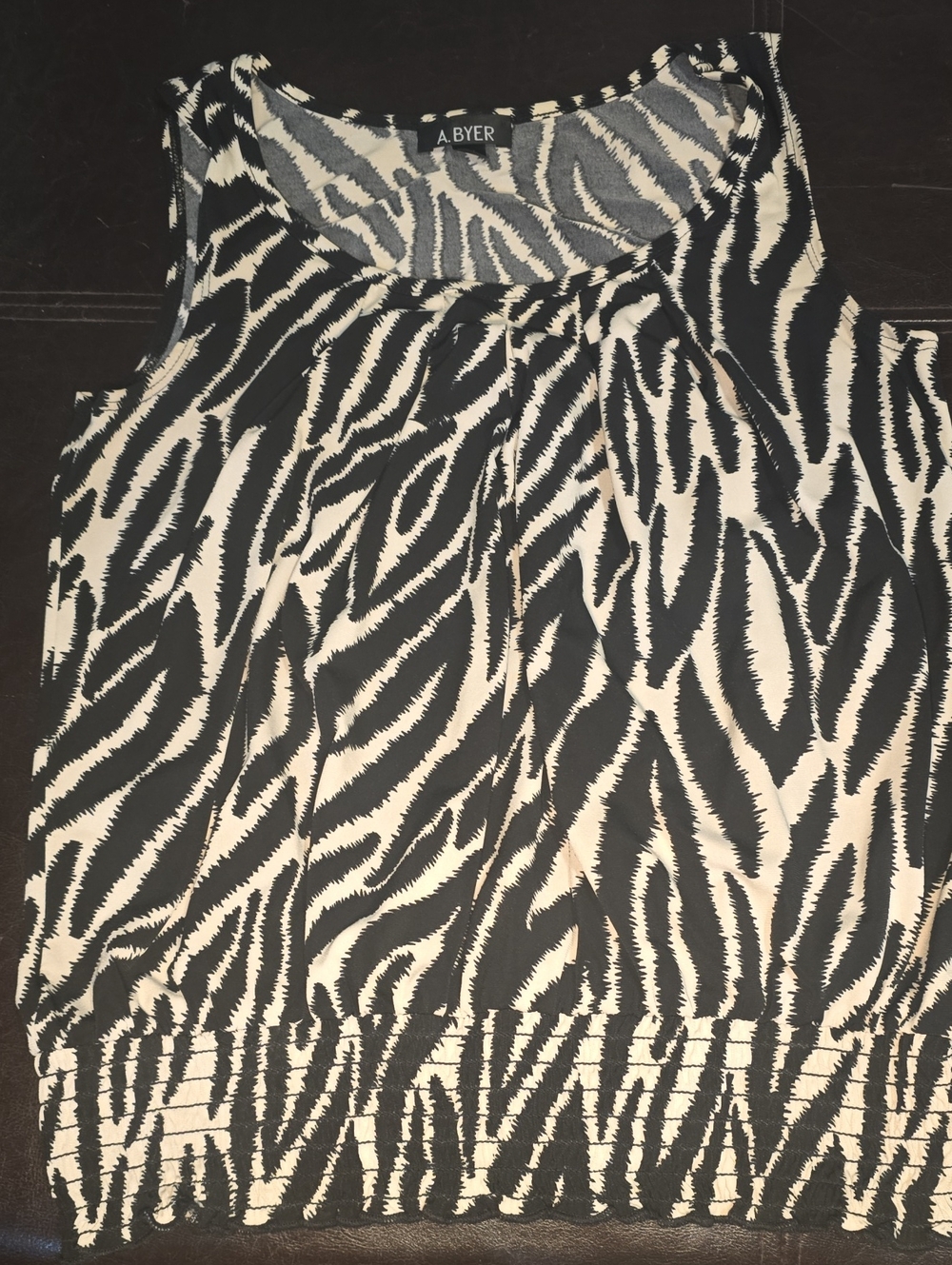 A. Byer Black and White Zebra-Print Sleeveless Top